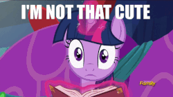 Size: 634x357 | Tagged: safe, edit, edited screencap, screencap, twilight sparkle, alicorn, pony, a hearth's warming tail, g4, animated, bashful, blatant lies, blush sticker, blushing, book, bronybait, caption, cute, daaaaaaaaaaaw, denial, discovery family logo, embarrassed, facebooking, female, floppy ears, gif, gif with captions, hiding, hnnng, i'm not cute, image macro, levitation, magic, mare, modest, modesty, shifty eyes, smiling, telekinesis, text, twiabetes, twilight sparkle (alicorn)