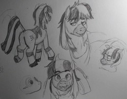 Size: 1280x998 | Tagged: safe, artist:pony quarantine, oc, oc only, oc:zeta, pony, zebra, :p, lidded eyes, looking at you, male, mlem, monochrome, silly, sketch, sketch dump, smiling, solo, stallion, tail wrap, tongue out, traditional art, underhoof, zebra oc