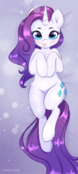 Size: 1701x3807 | Tagged: safe, artist:cousland, edit, rarity, pony, unicorn, g4, :p, blushing, body pillow, body pillow design, cute, cutie mark, female, hooves to the chest, looking at you, mare, on back, raribetes, silly, solo, tongue out