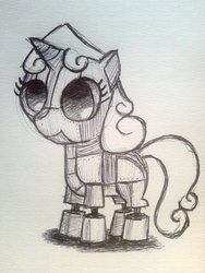 Size: 525x700 | Tagged: artist needed, safe, sweetie belle, pony, robot, robot pony, g4, sketch, sweetie bot, traditional art