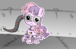 Size: 1400x900 | Tagged: safe, artist:asnoman, sweetie belle, pony, robot, robot pony, g4, charging, sweetie bot