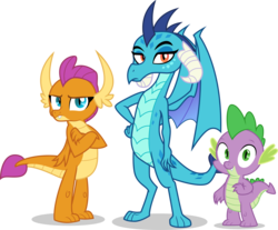 Size: 5872x4873 | Tagged: safe, artist:tomfraggle, princess ember, smolder, spike, dragon, g4, school daze, absurd resolution, crossed arms, dragon trio, dragoness, female, looking at you, male, simple background, smiling, transparent background, unamused, vector