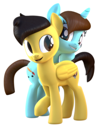 Size: 916x1200 | Tagged: safe, artist:melodismol, oc, oc:melodi, oc:raeny, pegasus, pony, unicorn, 3d, blender, looking at each other, melodiousvisualz, oc x oc, shipping, simple background, transparent background