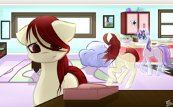 Size: 8000x5000 | Tagged: safe, artist:those kids in the corner, oc, oc:dried petals, oc:silverlight, earth pony, pony, unicorn, absurd resolution, female, floppy ears, happy, kitchen, living room, male, mare, memory, phone, sad, self ponidox, stallion