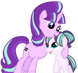 Size: 815x764 | Tagged: safe, artist:doroshll, starlight glimmer, oc, oc:snow twinkle, pony, g4, base used, female, filly, mother and daughter, parent:double diamond, parent:starlight glimmer, parents:glimmerdiamond