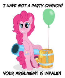Size: 820x974 | Tagged: safe, artist:malte279, pinkie pie, pony, g4, balloon, confetti, grin, party cannon, simple background, smiling, smug, transparent background, vector, your argument is invalid