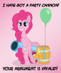 Size: 820x974 | Tagged: safe, alternate version, artist:malte279, pinkie pie, pony, g4, balloon, confetti, gradient background, grin, party cannon, smiling, smug, vector