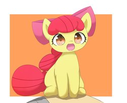 Size: 2118x1721 | Tagged: safe, artist:up_p_ab, apple bloom, earth pony, pony, g4, adorabloom, bow, cute, female, filly, happy, solo