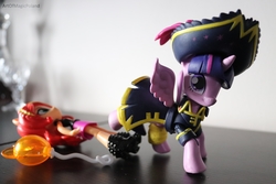 Size: 6000x4000 | Tagged: safe, artist:artofmagicpoland, sunset shimmer, twilight sparkle, alicorn, pony, equestria girls, g4, my little pony equestria girls: better together, aftermath, balloon, doll, equestria girls minis, horse kick, irl, photo, pirate twilight, toy, trolling, twilight sparkle (alicorn)