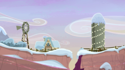 Size: 1440x810 | Tagged: safe, screencap, g4, hearthbreakers, christmas, christmas lights, hearth's warming lights, holiday, no pony, pie family home, rock farm, scenery, silo, snow, windmill, winter