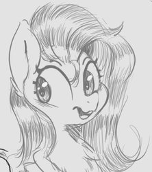 Size: 479x540 | Tagged: safe, artist:tre, fluttershy, pegasus, pony, g4, bust, female, grayscale, looking away, looking sideways, mare, monochrome, open mouth, portrait, sketch, smiling, solo, three quarter view