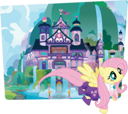 Size: 570x511 | Tagged: safe, fluttershy, pony, g4, official, clothes, flying, pony history, school of friendship, school uniform, stock vector