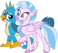 Size: 11706x10586 | Tagged: safe, artist:ejlightning007arts, gallus, silverstream, classical hippogriff, griffon, hippogriff, a matter of principals, g4, absurd resolution, cute, diastreamies, duo, female, gallabetes, male, open mouth, simple background, smiling, transparent background, vector