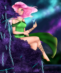 Size: 1920x2281 | Tagged: dead source, safe, artist:mdeltar, fluttershy, human, g4, clothes, female, humanized, sitting, solo