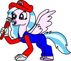 Size: 1187x1026 | Tagged: safe, artist:blackrhinoranger, silverstream, classical hippogriff, hippogriff, g4, clothes, costume, crossover, mario, plumber, super mario bros., that hippogriff sure does love indoor plumbing, wrench