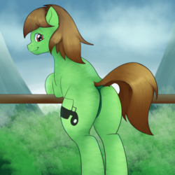 Size: 626x626 | Tagged: safe, artist:undermrph, oc, oc only, oc:chrisgotjar, earth pony, pony, butt, dock, featureless crotch, looking at you, male, plot, smiling, solo, stallion