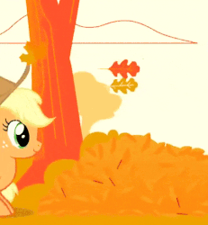 Size: 500x540 | Tagged: safe, applejack, earth pony, pony, official, animated, autumn, cowboy hat, cropped, cute, female, gif, hat, jackabetes, leaves, mare, silly, silly pony, solo, tree, weapons-grade cute, who's a silly pony
