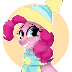 Size: 1181x1181 | Tagged: safe, artist:sweetkllrvane, pinkie pie, earth pony, pony, cute, diapinkes, female, grin, hat, mare, smiling, solo