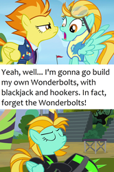 Size: 1280x1922 | Tagged: safe, edit, edited screencap, screencap, lightning dust, spitfire, g4, the washouts (episode), wonderbolts academy, blackjack and hookers, clothes, futurama, male, meme, text, uniform, washouts uniform, wonderbolts uniform