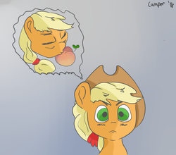 Size: 2207x1944 | Tagged: safe, artist:camper, applejack, earth pony, pony, g4, daydream, female, food, fruit, peach, solo