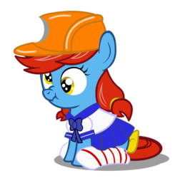 Size: 2100x2141 | Tagged: safe, artist:succubi samus, oc, oc only, oc:armored star, pony, unicorn, 2019 community collab, derpibooru community collaboration, clothes, cross-eyed, cute, derp, female, filly, helmet, high res, mining helmet, scrunchy face, sempai dress, simple background, solo, transparent background