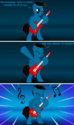 Size: 1920x3240 | Tagged: safe, artist:agkandphotomaker2000, oc, oc:pony video maker, pegasus, pony, bipedal, comic, electric guitar, guitar, looking at you, male, musical instrument, solo