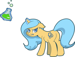 Size: 2392x1841 | Tagged: safe, artist:jennithedragon, oc, oc only, oc:astral charm, pony, unicorn, legends of equestria, angry, beaker, female, looking at you, looking back, looking back at you, magic, potion, simple background, solo, transparent background