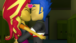Size: 1920x1080 | Tagged: safe, artist:class37boy, flash sentry, sunset shimmer, equestria girls, g4, my little pony equestria girls: better together, 3d, female, kissing, male, ship:flashimmer, shipping, straight