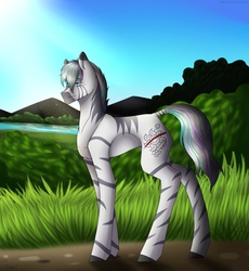 Size: 1990x2160 | Tagged: safe, artist:artannie01, oc, oc only, oc:unise, pony, zebra, solo, sun