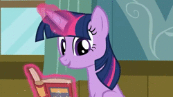 Size: 1280x720 | Tagged: safe, screencap, grogar (g1), twilight sparkle, alicorn, pony, a flurry of emotions, g1, g4, adorkable, animated, book, cute, dork, female, foreshadowing, grin, implied grogar, levitation, magic, mare, reading, sitting, smiling, solo, sound, talking, telekinesis, twiabetes, twilight sparkle (alicorn), webm