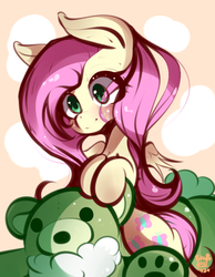 Size: 700x900 | Tagged: safe, artist:tohupo, fluttershy, pegasus, pony, g4, cute, female, mare, shyabetes, smiling, solo, teddy bear