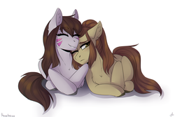 Size: 3000x2000 | Tagged: safe, artist:serodart, pony, blushing, brigitte, d.va, duo, female, high res, lesbian, mare, mekanic, non-mlp shipping, overwatch, ponified, shipping, whisker markings