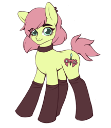 Size: 2737x3173 | Tagged: safe, artist:yasuokakitsune, oc, oc only, oc:gamybrush, earth pony, pony, 2019 community collab, derpibooru community collaboration, bushy brows, choker, clothes, high res, piercing, simple background, smiling, solo, stockings, thigh highs, transparent background