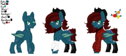 Size: 2250x1000 | Tagged: safe, artist:fulicioustm, artist:kookiebeatz, oc, oc only, oc:midnight harvest (ice1517), bat pony, pony, bandana, base used, blushing, boots, clothes, cowboy hat, cut, female, flannel, hat, mare, ponytail, reference sheet, scar, scratching, shoes, simple background, solo, transparent background