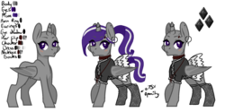 Size: 2000x1000 | Tagged: safe, artist:fulicioustm, artist:kookiebeatz, oc, oc only, oc:nightingale (ice1517), alicorn, bat pony, bat pony alicorn, pony, alicorn oc, base used, bat pony oc, blushing, choker, clothes, dress, ear piercing, earring, eyeshadow, female, goth, gothic lolita, hairclip, horn, horn ring, jewelry, lolita fashion, makeup, mare, necklace, piercing, ponytail, raised hoof, reference sheet, simple background, skirt, skull, socks, solo, spiked choker, stockings, thigh highs, transparent background