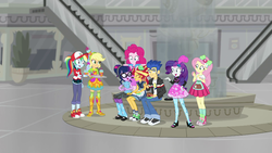 Size: 1920x1080 | Tagged: safe, screencap, applejack, flash sentry, fluttershy, pinkie pie, rainbow dash, rarity, sci-twi, sunset shimmer, twilight sparkle, equestria girls, g4, good vibes, my little pony equestria girls: summertime shorts, converse, humane five, humane seven, humane six, shoes, sneakers