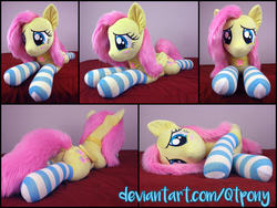 Size: 5405x4075 | Tagged: safe, artist:qtpony, fluttershy, pony, g4, absurd resolution, blushing, butt, clothes, cute, irl, photo, plot, plushie, shyabetes, socks, solo, striped socks