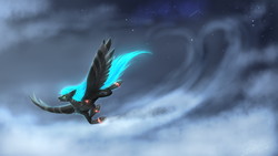 Size: 4920x2767 | Tagged: safe, artist:lumip0ny, oc, oc only, pegasus, pony, female, flying, gift art, glowing mane, mare, smiling, solo