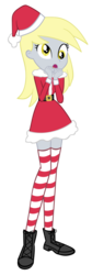 Size: 997x2966 | Tagged: safe, artist:invisibleink, derpy hooves, equestria girls, g4, belt, belt buckle, christmas, clothes, coat, costume, female, festive, hat, holiday, santa costume, santa hat, shoes, simple background, socks, solo, stockings, striped socks, thigh highs, transparent background, vector