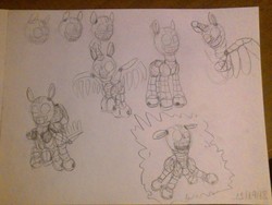 Size: 1600x1200 | Tagged: safe, artist:tkitten16, pony, robot, robot pony, fanfic:a furious storm, concept art, crossover, electrocution, fanfic art, fawful, flying, horn, mechawful, mechawful pony, sketch, sketch dump, traditional art, wings