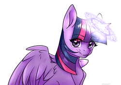 Size: 4093x2894 | Tagged: safe, artist:cottonaime, twilight sparkle, alicorn, pony, g4, female, looking at you, magic, simple background, smiling, solo, twilight sparkle (alicorn), white background