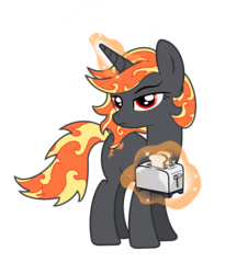 Size: 1900x2200 | Tagged: safe, artist:pizzamovies, oc, oc only, oc:incendia, pony, unicorn, 2019 community collab, derpibooru community collaboration, fanfic:antipodes, bread, cutie mark, female, food, horn, magic, mare, simple background, solo, telekinesis, toast, toaster, transparent background