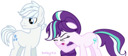 Size: 1024x448 | Tagged: safe, artist:doroshll, double diamond, oc, oc:snow twinkle, earth pony, pony, g4, father and daughter, female, male, mare, offspring, parent:double diamond, parent:starlight glimmer, parents:glimmerdiamond, simple background, transparent background
