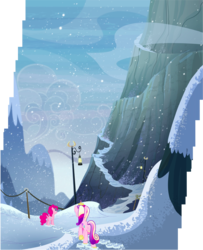 Size: 1236x1522 | Tagged: safe, composite screencap, edit, edited screencap, editor:frustration in excelsis, screencap, pinkie pie, princess cadance, alicorn, earth pony, pony, g4, party pooped, duo, female, mare, mountain, snow, snowfall, yaket range