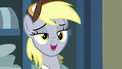 Size: 1280x720 | Tagged: safe, screencap, derpy hooves, pony, g4, my little pony best gift ever, female, lidded eyes, mailpony, mid-blink screencap, post office, solo