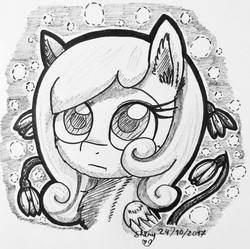 Size: 1080x1077 | Tagged: safe, artist:shinycyan, oc, oc only, oc:snowdrop, pegasus, pony, female, filly, indifferent, ink drawing, inktober, monochrome, sketch, solo, traditional art