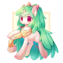 Size: 2000x2000 | Tagged: safe, artist:leafywind, oc, oc only, pony, rabbit, unicorn, abstract background, bow, clothes, commission, cute, female, hair bow, high res, mare, scarf, smiling, solo, starry eyes, stars, wingding eyes