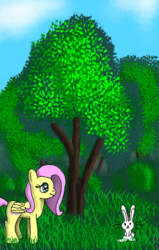 Size: 279x438 | Tagged: safe, artist:platinumdrop, angel bunny, fluttershy, g4, flockmod, grass, tree