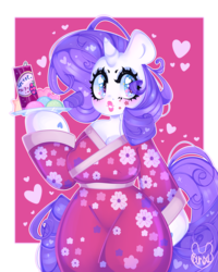 Size: 4000x5000 | Tagged: safe, artist:bunxl, rarity, unicorn, anthro, g4, arm hooves, breasts, busty rarity, cleavage, clothes, female, lipstick, mare, solo, vaguely asian robe, wingding eyes