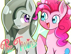 Size: 1200x900 | Tagged: safe, artist:yuyutsuka_0130, marble pie, pinkie pie, earth pony, pony, g4, duo, female, mare, pie sisters, pie twins, siblings, sisters, twins